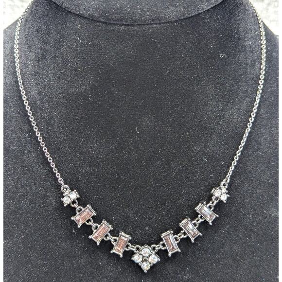 Avon Necklace and Earrings Set, Silver-tone Chain, Baguette and Round Stones - Picture 1 of 5